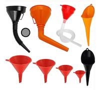 Plastic Fuel Funnel Set 9 Pcs Universal Plastic Funnels for Car Motorcycle Plastic Petrol Funnel Set with Long Pipe and Strainer for Household Workshop, Flexible Refueling Funnel