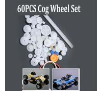 Plastic Gear and Pulley Kit with 60 Pieces Including Various Gear Types, Spindles, Rack, and Rubber Bands for DIY Robotics and Motorized Toy Projects