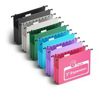 Plastic Hanging File Folders Letter Size,Heavy Duty 3 Inch Expansion Folder,6 Pack Reinforced Expanding File Folder,Extra Capacity Accordian Pocket,Colored Hanging Folder Organizer for Home Office