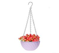 Plastic Hanging Flower Basket Featuring Drainage Design and Robust Chain Suspension for Home Gardens (Purple)