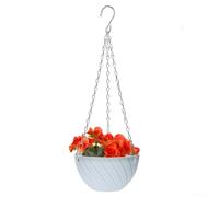 Plastic Hanging Flower Basket Featuring Drainage Design and Robust Chain Suspension for Home Gardens (Blue)