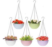Plastic Hanging Flower Basket Featuring Drainage Design and Robust Chain Suspension for Home Gardens (5pcs)