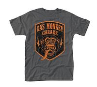 Plastic Head Men's Gas Monkey Garage Shield Banded Collar Short Sleeve T-Shirt, Grey, Small