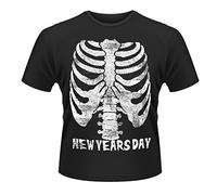 Plastic Head Men's New Years Day Ribcage Banded Collar Short Sleeve T-Shirt, Black, Small