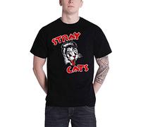 Plastic Head Men's Stray Cats Cat Logo Banded Collar Short Sleeve T-Shirt, Black, Medium