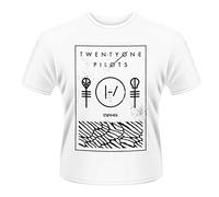 Plastic Head Men's Twenty One Pilots Thin Line Box Banded Collar Short Sleeve T-Shirt, White, XX-Large