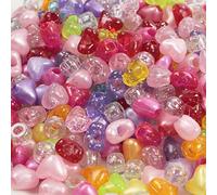 Plastic Heart Bead Mix Quantity 300. Contains Pearlised Hearts, Transparent Coloured Glitter Hearts and Transparent Glitter Pony Beads for Jewellery Making and Arts and Crafts