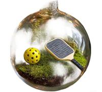 plastic holiday ball ornament with baseball, golf, and football patterns for Christmas tree decoration to create a festive sports environment at home (Pickleball)
