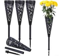 Plastic Hollow Cone Flower Basket, Cemetery Grave Decor with Lawn Spikes for Outdoor Garden, Drainage Design(2pcs)