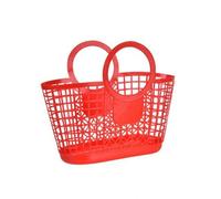 Plastic Hollow Storage Basket, Foldable Bag for Home Toys Clothes, Kitchen Fruit Vegetable Storage Basket, Portable Shower Bath Baskets(red)