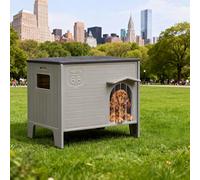 Plastic Insulated Dog House Weatherproof for Elevated Dog Shelter, Easy Assemble, Expansive Interior Grey 38.3" D * 26.5" W * 32.4" H