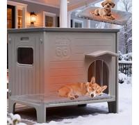 Plastic Insulated Dog House with Mat Weatherproof for Elevated Dog Shelter, Easy Assemble, Expansive Interior Grey 26.7" D * 26.7" W * 21.4" H