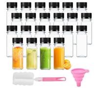 Plastic Juice Bottles, 20Pcs Reusable Bulk Beverage Containers 60ml Plastic Smoothie Bottles for Storing Juices Milk Smoothie and Other Homemade Beverages