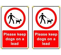 Plastic Keep Dogs on Lead Signs, 200mm x 300mm, Pack of 2, with Eyelets