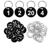 Plastic Key Tag 1-20 with Keyring, 20Pcs Table Numbers Key Number Tag Cloakroom Waterproof Small ID Tags with Hole for Restaurant,Cafe, Outdoor, Car, Dormitory Lockers, Hotel (Black,Single Sided)