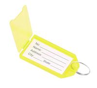 Plastic Key Tags Key Fob Tag Plastic Luggage Name ID Label with Split Ring Label Window Paper Label Inserts for Keys, Baggage, Luggage, Personal Items (Yellow, 100Pcs)