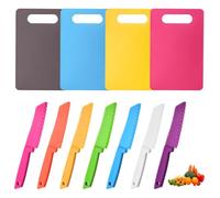 Plastic Kid Kitchen Knife Set, 11Pcs Plastic Child Safe Knives with Cutting Board, 7 Reusable Nylon Chef Knife, 4 Colored Cutting Board, Colorful Serrated Knife for Fruit, Bread, Lettuce, Cake, Salad