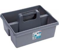 Plastic Kitchen Tidy Organiser Cleaning Caddy Tote Tray Large Strong Cleaners Carry Tray Basket Utility Tool Box Organizer (Grey/Silver)