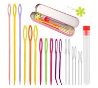 Plastic Large-Eye Blunt Tapestry Needles for Crafting, Knitting, Crocheting with Storage Box and Needle Threader