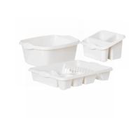 Plastic Large Kitchen Sink Set of 3 Rectangular Washing Up Bowl, Sink Tidy and Large Dish Drainer (Snow White)