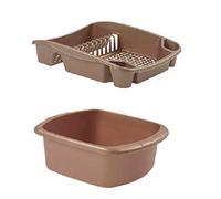 Plastic Large Washing up Bowl and Dish Drainer Rack Kitchen Plate Holder Set of 2 (Rose Gold)