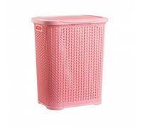 Plastic Laundry Basket Clothes Washing Bin Storage Knitted Hamper Organiser (Pink, Tall)