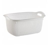 Plastic Laundry Basket Clothes Washing Bin Storage Knitted Hamper Organiser (White, Rectangular)