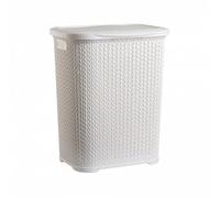 Plastic Laundry Basket Clothes Washing Bin Storage Knitted Hamper Organiser (White, Tall)