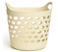 Plastic Laundry Basket Hamper 30L Hipster With Handles Clothes Washing Bedding Linen Storage Washing Basket Aerate Hole Design Large High Grade Flexible Lightweight Round Hipster (Cream)