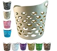 Plastic Laundry Basket With Handles Flexi Large Storage Round Hipster Hamper For Clothes Nursery & Home Organisation 13 Colours 30L (Cream)