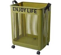 Plastic Laundry Basket with Wheels,Foldable Washing Bin,Waterproof Laundry Trolley with Handle,Dirty Clothes Baskets for Bathroom Bedroom (Green,L-23x15x11.5in)