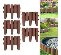Plastic Lawn Edging Border for Palisade Garden - 1.4 m Wood-Look Flower Bed Edging, Brown PP Landscape Edging Kit (5-Piece), Tool- Plu