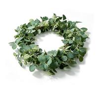 Plastic Leaf Garland, 45 cm Artificial Eucalyptus Wreath, Green Spring Wreath with Berries, Handcrafted Front Door Wreath for All Seasons, Indoor and Outdoor Wall Window Decoration