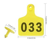Plastic Livestock Ear Tags,Bull's Ear Label, Pack of 100 Multicolor Livestock Identification Ear Tags with Series Number 60x75mm(Yellow,001-100)