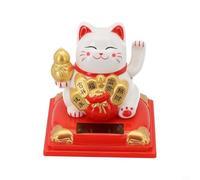 Plastic Lucky Cat with Solar Receiver for Waving Motion, for Car Dashboard and Home Bonsai Decoration, Featuring Detailed Smile and Design (Gourd cat-white)