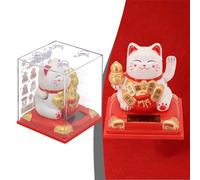 Plastic Lucky Cat with Solar Receiver for Waving Motion, for Car Dashboard and Home Bonsai Decoration, Featuring Detailed Smile and Design (Gourd cat-yellow)