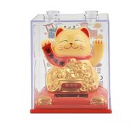 Plastic Lucky Cat with Solar Receiver for Waving Motion, for Car Dashboard and Home Bonsai Decoration, Featuring Detailed Smile and Design (Lucky cat-yellow)