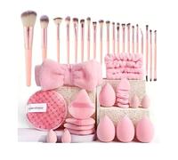 Plastic Makeup Brush Set Artistry Brushes Kabuki Powder Brush Eyeshadow Stippling Brush Premium Synthetic Make Up Brush Set For Contouring Concealer Foundation Powder Eye Shadows Brush(40pcs Pink)