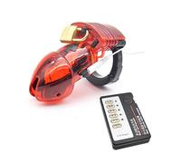Plastic Male Cage Chastity Device Electric Stimulation Cock Cage Set, Adult Sex Toy Erection Bondage for Men (Key and Lock Included), Red