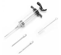 Plastic Marinade Injector Syringe with Screw-on Meat Needle for BBQ Grill, 1-oz, Black (3 Stainless Steel Meat Needles + 1 Cleaning Brush) for BBQ Grill Turkey Smoked