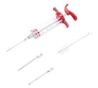 Plastic Marinade Injector Syringe with Screw-on Meat Needle for BBQ Grill, 1-oz, Red, Turkey Injector,Meat Injector