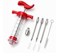 Plastic Meat Injector Syringe Kit - 30ml Capacity with Precision Needles | Food-grade plastic barrel, stainless steel needles, 3 tips, for meat, poultry, beef, pork, fish, BBQ, grilling, smoking