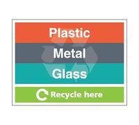 Plastic/Metal/Glass - Recycle Here - Landscape 600 x 450 mm - 3mm Aluminium Composite