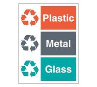 Plastic/Metal/Glass - Recycling Symbol 300 x 400 mm - Glow In The Dark 1mm Rigid Plastic