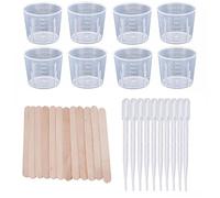 Plastic Mixing Cups with 3ML Disposable Droppers And11. 5cm Mixing Sticks Measuring Cups, Measuring Jugs Transparent Reusable Mixing Cup for Mixing Resin Paint Stain Epoxy - 150Pcs