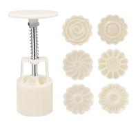 Plastic Mooncake Mold Press with 6 Flower Cookie Stamps Easy Release Safe Material Cookie Press Molds for DIY Traditional Festival Pastry Baking Desserts Kitchen Tools