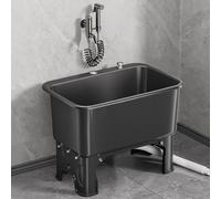 Plastic Mop Sink Service Basin with Drain | Large-Capacity Deepening Laundry Room Slop Sink Utility Mop Bucket,with faucet Set(Black,60*40*46.5 cm)