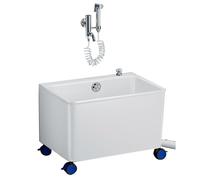 Plastic Mop Sink Utility Basin with Drain Button, Freestanding Portable Washing Station for Laundry and Outdoor Use