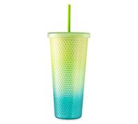 Plastic Mug, Plastic Water Cup with Straw, Tumblers with Lids and Straws, Solid Colours Mug, Hot & Cold Insulation, Cold Drinks, Home, Office Cup Car Coffee Cup, 24oz/710ml (Blue Yellow)