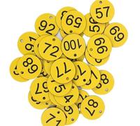 Plastic Number Tags, Engraved Numbered Tags, 100 Pcs Round Multicolor Plastic Tags 1-100 3.5 cm(Yellow)